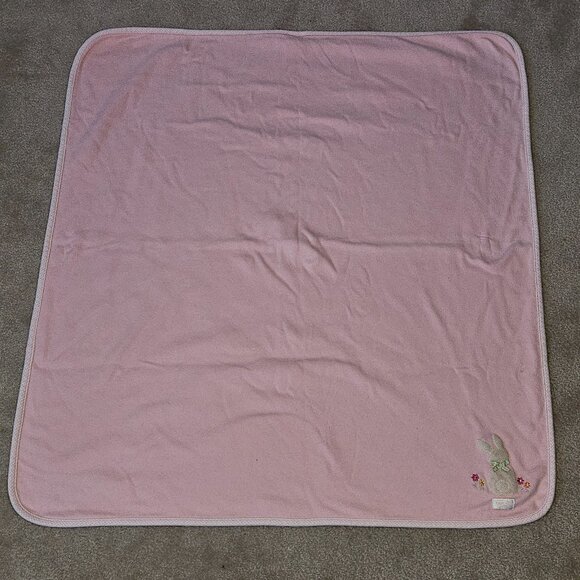 VTG Carter's Bunny Rabbit Pink Baby Blanket JOY IS Green White Stripe Cotton - Picture 5 of 8